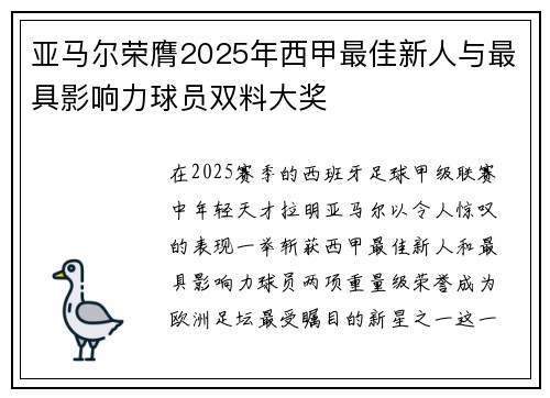 亚马尔荣膺2025年西甲最佳新人与最具影响力球员双料大奖 亚马尔荣膺2025年西甲最佳新人与最具影响力球员双料大奖